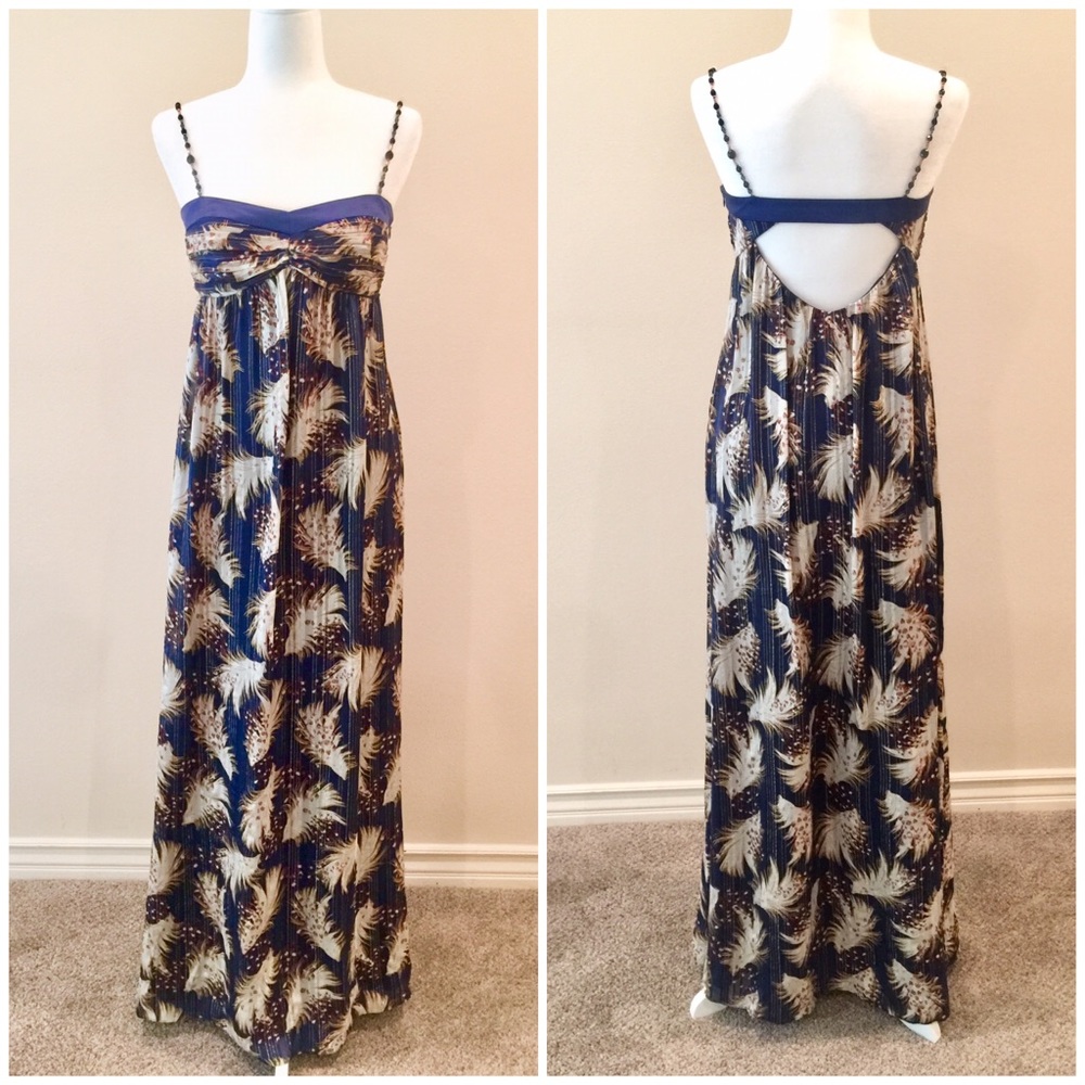 Laundry S 4 blue gold maxi jewel open back goddess boho summer wedding flowy